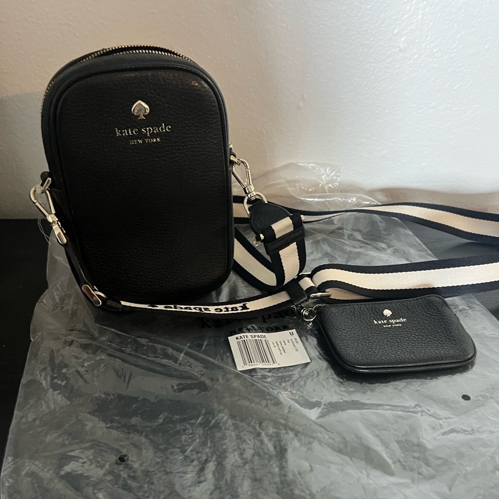 NWO tags 
Kate Spade Black Leather Crossbody and Coin Pouch Set